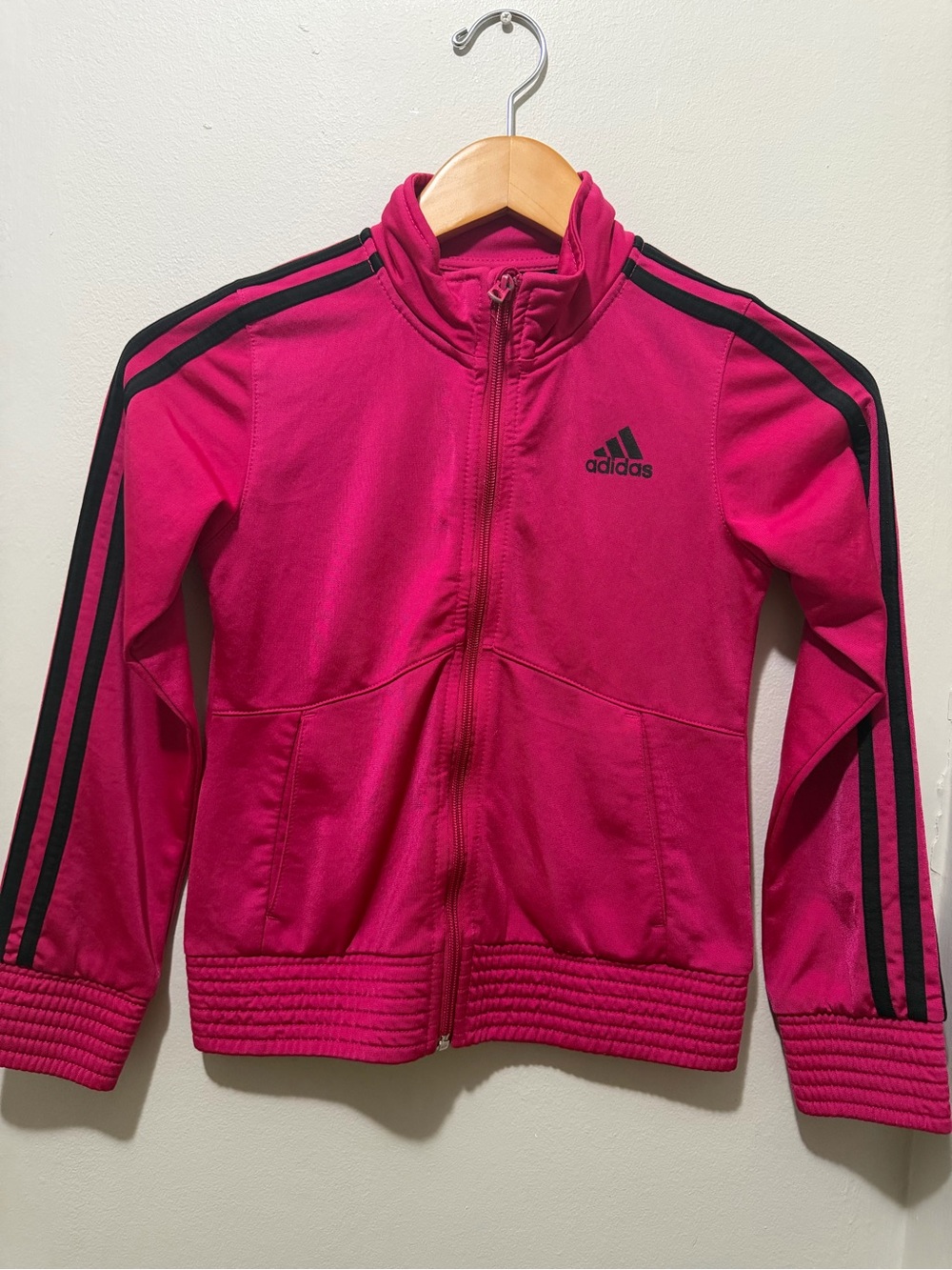 adidas Girls' Bright Pink Zip-Up Track Jacket with Black Stripes